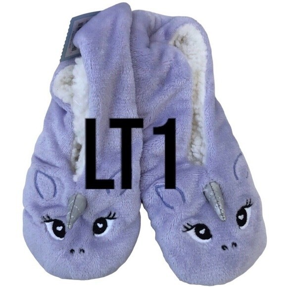 NEW Cat & Jack Kids Slippers Purple Unicorn Plush Gripper Bottoms Size M/L - Picture 6 of 9